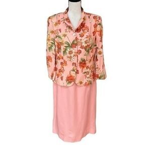 Emma James Floral Orange Pink Coral Blazer Tank Dress Set Wm 12 linen blend